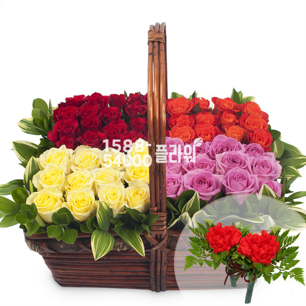 사각바구니_장미혼합(코사지2개포함)
