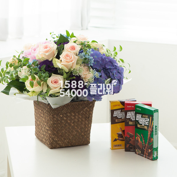 빼빼로수국꽃바구니